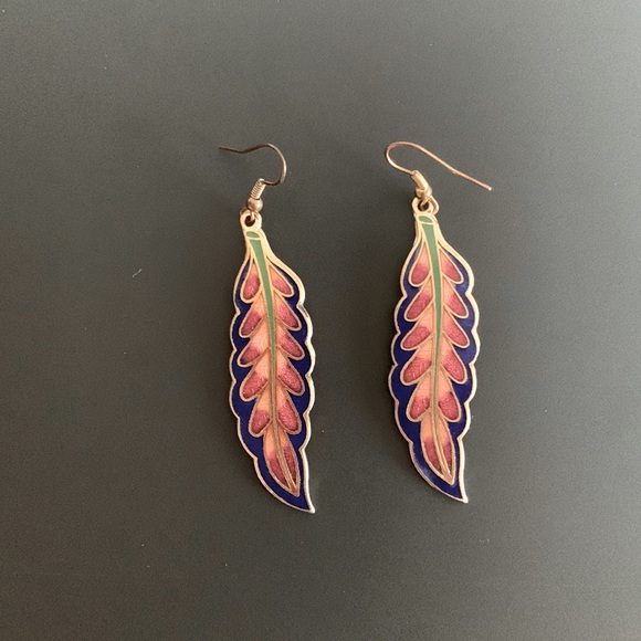 Enamel feather earrings - Picture 10 of 10